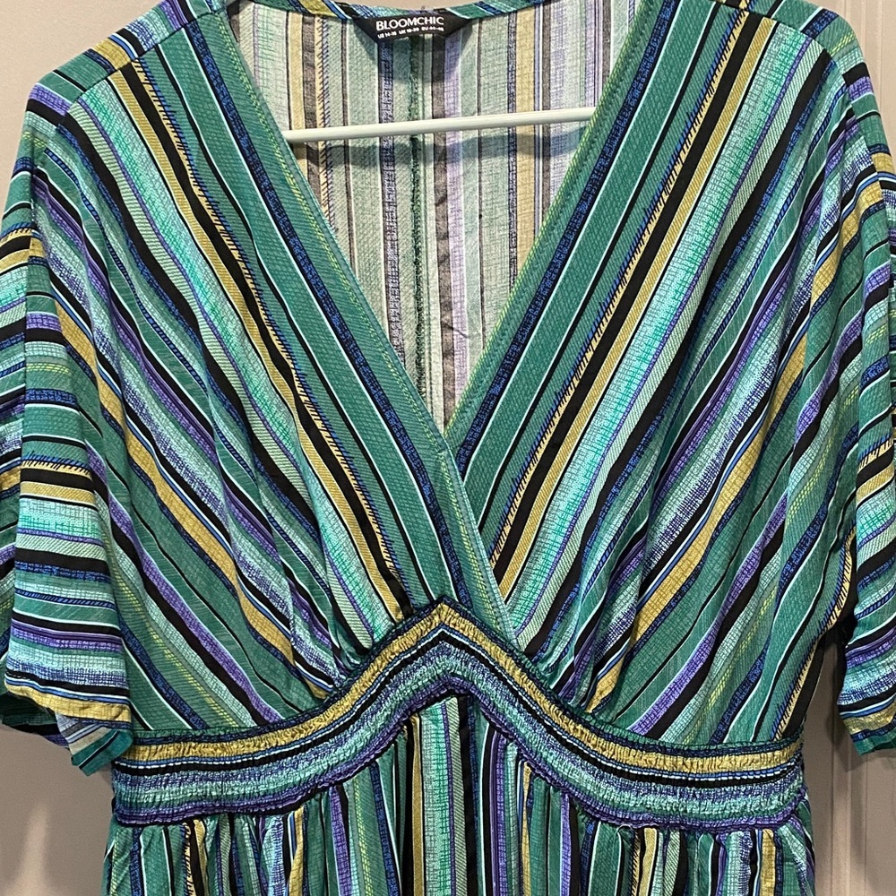BloomChic Boho Maxi Dress 14/16 1x Emerald Green Striped Empire Waist Dress - Picture 5 of 10